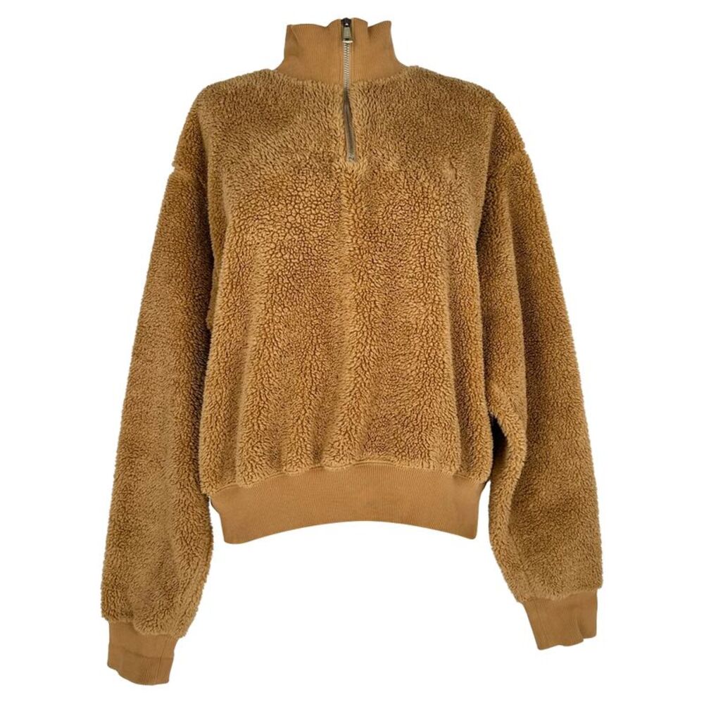 Polo Ralph Lauren Fleece Sherpa Quarter Zip Jacket on Brown Polyester